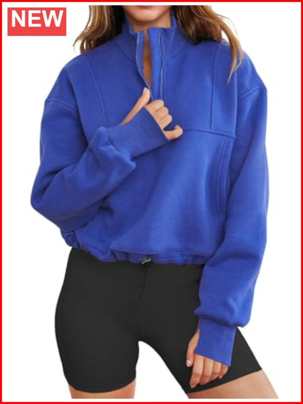 Women Long Sleeve Half Zip Sweatshirt Cropped Pullover Loose Fit Casual